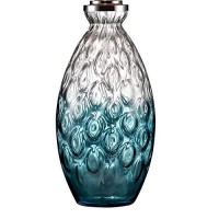 Benjara Table Lamp With Hand Blown Glass Pattern And Bottle Base, Silver And Blue