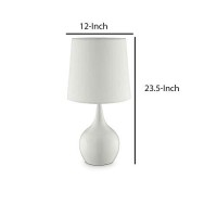 Benjara Contemporary Metal Bulb Like Base Table Lamp With Drum Shade, White