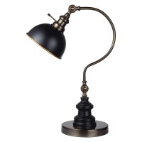 Benjara Industrial Style Table Lamp With Curved Stem And Round Base, Black And Gold