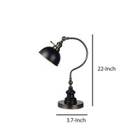 Benjara Industrial Style Table Lamp With Curved Stem And Round Base, Black And Gold