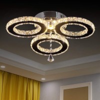 Diisunbihuo Led Crystal Pendant Ceiling Light 13X3.5 Inches 3 Rings Crystal Chandelier Flush Mount Lighting Fixture For Bedroom Hobby Living Room (Warm White)