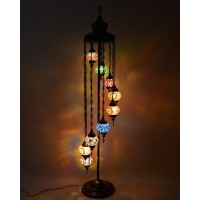 9 Big Globes Multicolour Turkish Moroccan Mosaic Floor Lamp Light, Bohemian Boho Tiffany Mosaic Floor Lamp With North American Plug & Socket, 70