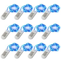 12 Pack Fairy Lights Battery Operated With Timer 6.5Feet Silver Wire 20 Leds Waterproof 8 Modes Twinkle Lights For Garden Bedroom Wedding Christmas Party Mason Jar Decor Celebration Lighting (Blue)