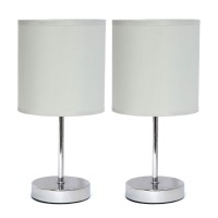 Simple Designs Chrome Mini Basic Table Lamp With Fabric Shade 2 Pack Set Slate Gray