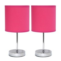 Simple Designs Chrome Mini Basic Table Lamp With Fabric Shade 2 Pack Set Hot Pink