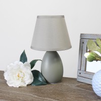 Mini Egg Oval Ceramic Table Lamp 2 Pack Set Gray