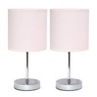 Simple Designs Chrome Mini Basic Table Lamp With Fabric Shade 2 Pack Set Blush Pink