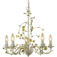 The AF Lighting 70465H Grace FiveLight Star Flower Chandelier features cut metal with an antique cream finish This countrystyle chandelier is part of the Elements series and uses five 60watt candle base bulbs not included It includes swag kit or hardwire 