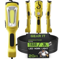 Gearit Led Work Light (20 Feet) 1200 Lumen Cob Led - 16 Gauge Sjtw Indoor/Outdoor Nema 5-15R Extension Cord - Handheld, Rotating Hanger, Magnetic Base For Auto Mechanic And Construction - 20Ft