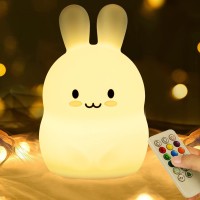 Cute Bunny Kids Night Light, Easter Gift Kawaii Rabbit Birthday Gifts Room Decor Bedroom Decorations For Baby Girls Children, Led 9 Color Changing Animal Squishy Silicone Lamp - Tap Remote Control