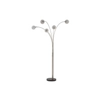 Have this beautiful and elegant piece of dcor which serves its purpose very well It is a metal constructed arc lamp with acrylic bead shades in a bunch of 5 with a circular disc shaped leg base for support