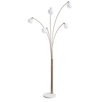 Contemporary Style Metal Arc Frosted Glass Lamp With Circular Leg Base, White