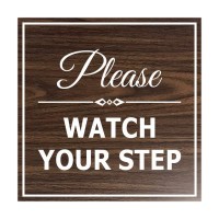 Signs Bylita Square Classy Please Watch Your Step Sign With Adhesive Tape, Mounts On Any Surface, Weather Resistant, Indoor/Outdoor Use (Walnut) - Small