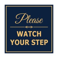 Signs Bylita Square Classy Please Watch Your Step Sign With Adhesive Tape, Mounts On Any Surface, Weather Resistant, Indoor/Outdoor Use (Navy Blue/Gold) - Medium