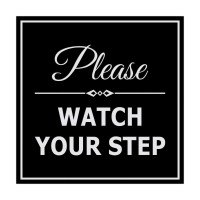 Signs Bylita Square Classy Please Watch Your Step Sign With Adhesive Tape, Mounts On Any Surface, Weather Resistant, Indoor/Outdoor Use (Black/Silver) - Medium