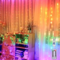 Honche Led Curtain Lights 300 Led 8 Modes Usb With Remote For Home Room Bedroom Wedding Party Christmas Window Wall Decorations Room Decor (Rainbow Color)