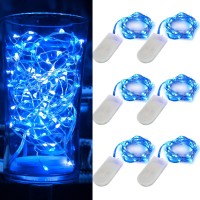 [6-Pack] 7Feet Starry String Lights,Fairy String Lights 20 Micro Starry Leds On Silvery Copper Wire 2Pcs Cr2032 Batteries Included,Works For Wedding Centerpiece,Party,Christmas Table Decor (Blue)