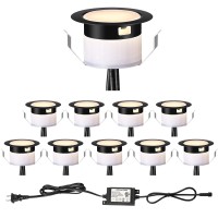 Fvtled Led Deck Lighting Kit, 10Pcs F1.77 Low Voltage Waterproof Recessed In-Ground Lighting For Garden Yard Soffit Patio Stair Decor Lights, Warm White, Black