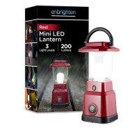 Enbrighten Led Mini Camping Lantern, Battery Powered, 200 Lumens, 40 Hour Runtime, 3 Modes, Night Light For Kids, Ideal For Hiking, Outdoors, Emergency, Snow, Hurricane And Storm, Red, 49553