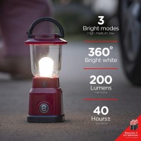 Enbrighten Led Mini Camping Lantern, Battery Powered, 200 Lumens, 40 Hour Runtime, 3 Modes, Night Light For Kids, Ideal For Hiking, Outdoors, Emergency, Snow, Hurricane And Storm, Red, 49553