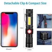 Rechargeable Tactical Flashlights, Led Flashlight With Magnet/Side Work Light/4 Modes/Zoomable/Water Resistant, Vnina 1200 High Lumens Super Bright Flash Light For Hiking Repairing Camping Edc(1 Pack)