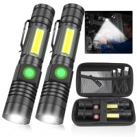 Vnina Rechargeable Flashlight With Packing Box, Usb Magnetic Flashlights With Cob Flash Light - 4 Models, Waterproof, Led Tactical Flashlight High Lumen Bright For Indoor Outdoor Camping 2 Pack