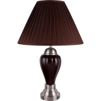 Say goodbye to darkness and hello to the light of this stylish table lamp It showcases an urn shaped brown ceramic body with a metal base in silver colour The lamp shade is empire style and is covered with pleated sheets to give it additional style