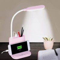 Novolido Led Desk Lamp, Rechargeable Desk Lamp With Usb Charging Port/Pen Holder/Phone Holder, Small Study Cute Lamp For Kids/Home/Office/Dorm, Flexible Portable Bedside Table Lamp For Reading (Pink)