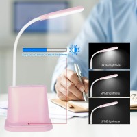 Novolido Led Desk Lamp, Rechargeable Desk Lamp With Usb Charging Port/Pen Holder/Phone Holder, Small Study Cute Lamp For Kids/Home/Office/Dorm, Flexible Portable Bedside Table Lamp For Reading (Pink)