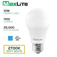 Maxlite A19 Led Bulb, Enclosed Fixture Rated, 75W Equivalent, 1100 Lumens, Dimmable, E26 Medium Base, 2700K Soft White, 4-Count(4 Pack)