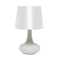 Simple Designs Lt3039Wht 1417A Contemporary Mosaic Tiled Glass Genie Standard Table Lamp With Matching Fabric Shade For Home Da