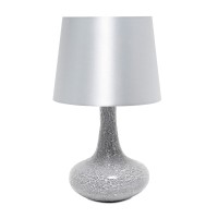 Simple Designs Lt3039Gry1417A Contemporary Mosaic Tiled Glass Genie Standard Table Lamp With Matching Fabric Shade For Home Dac