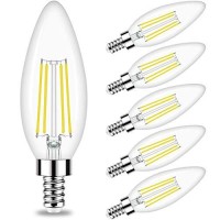 Candelabra Led Bulb, E12 Small Light Bulbs 5000K Daylight Dimmable - 60W Equivalent Ceiling Fan Bulbs Type B Edison Filament Candle Bulbs,Honesorn C35 B11 Clear Glass Chandelier Bulbs 600Lm,Pack Of 6