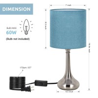 Bedside Table Lamps Set Of 2 Modern Classic Nightstand Desk Lamp Small Table Light With Blue Fabric Shade And Silver Metal Base For Living Room Office Cafe Bedroom Dorm