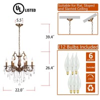 Meerosee Crystal Chandeliers Contemporary Chandelier 6 Lights Island Lighting Candle Pendant Ceiling Light Fixture For Dining Room Living Room Kitchen Bedroom Hallway Entry D22.1