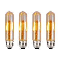 Vintage Led Edison Tubular Light Bulbs, Dimmable, E26 Base, 60W Equivalent, T10 T30, 6W 480 Lumens, 2200K Soft White, Flicker-Free Lighting For Chandeliers And Industrial Wall Sconces, 4 Pack