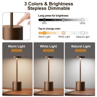 Shangcai Led Cordless Table Lamp, Rechargeable 6000Mah Battery Operated Desk Lamp 2 Levels Brightness Modern Hotel Restaurant Dining Lights Gold