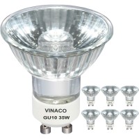 Vinaco Gu10 Halogen 35W Bulbs, 6Pcs Gu10+C 120V 35W Halogen Light Bulbs With Glass Cover, Gu10 Dimmable, High Efficiency Mr16 Gu10 Light Bulb For Track Light Bulbs, Range Hood Light Bulbs