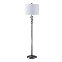 Tapered Drum Shade Metal Floor Lamp With Crystal Accent, Silver And White