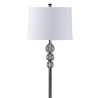 Tapered Drum Shade Metal Floor Lamp With Crystal Accent, Silver And White