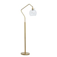 Glass Shade Tilted Metal Frame Floor Lamp, Antique Gold And Clear