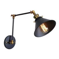 Warehouse Of Tiffany Ld5057 Payne Matte Black & Antique Brass 1-Light Metal Cone Shade Wall Sconce, Black, 7 X 18 X 12