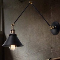 Warehouse Of Tiffany Ld5057 Payne Matte Black & Antique Brass 1-Light Metal Cone Shade Wall Sconce, Black, 7 X 18 X 12