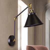 Warehouse Of Tiffany Ld5057 Payne Matte Black & Antique Brass 1-Light Metal Cone Shade Wall Sconce, Black, 7 X 18 X 12