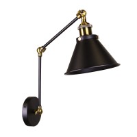 Warehouse Of Tiffany Ld5057 Payne Matte Black & Antique Brass 1-Light Metal Cone Shade Wall Sconce, Black, 7 X 18 X 12