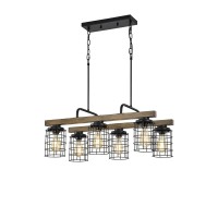 Warehouse Of Tiffany Hm219/6Wgb Kite Matte Black & Imitation Wood Grain 6-Light Caged Chandelier