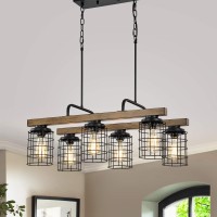 Warehouse Of Tiffany Hm219/6Wgb Kite Matte Black & Imitation Wood Grain 6-Light Caged Chandelier