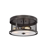 Warehouse Of Tiffany Cm207/3Sg Leira Faded Grey 3-Light Patterned Metal Drum Shade Flush Mount