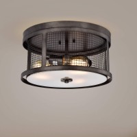 Warehouse Of Tiffany Cm207/3Sg Leira Faded Grey 3-Light Patterned Metal Drum Shade Flush Mount