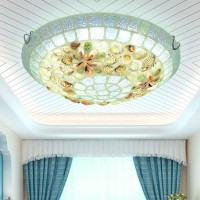 Litfad Handmade Shell Beige Flush Mount Ceiling Light Bowl Led Mediterranean Ceiling Lighting Tiffany Art Deco Ceiling Lamp Cha